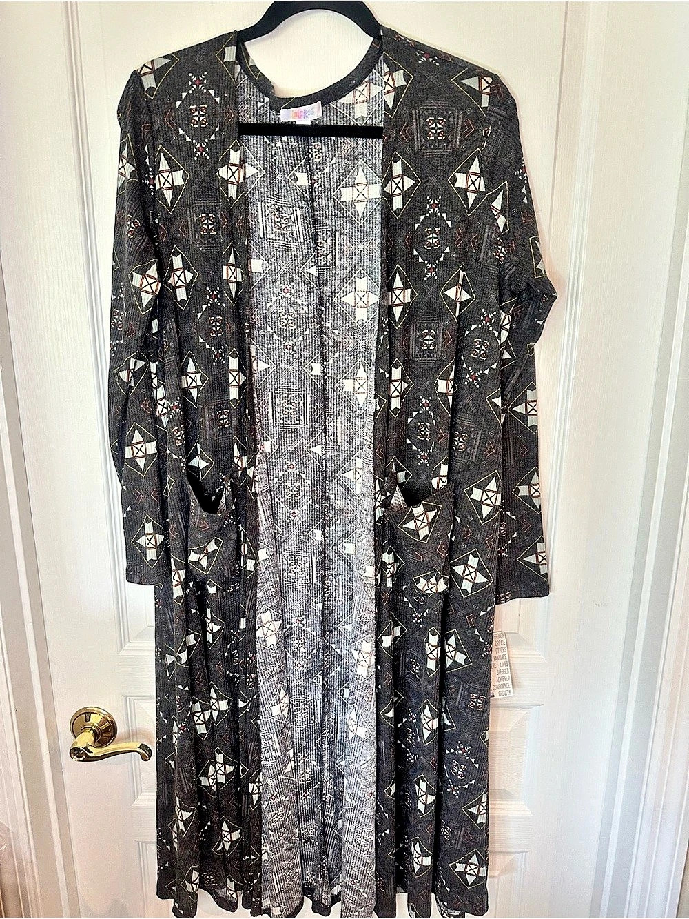 LuLaRoe Sarah Cardigan Geometric Black & Gray Large NWT